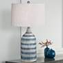 Bassett Hayes 30" Matte Blue and Cream Strips Ceramic Table Lamp