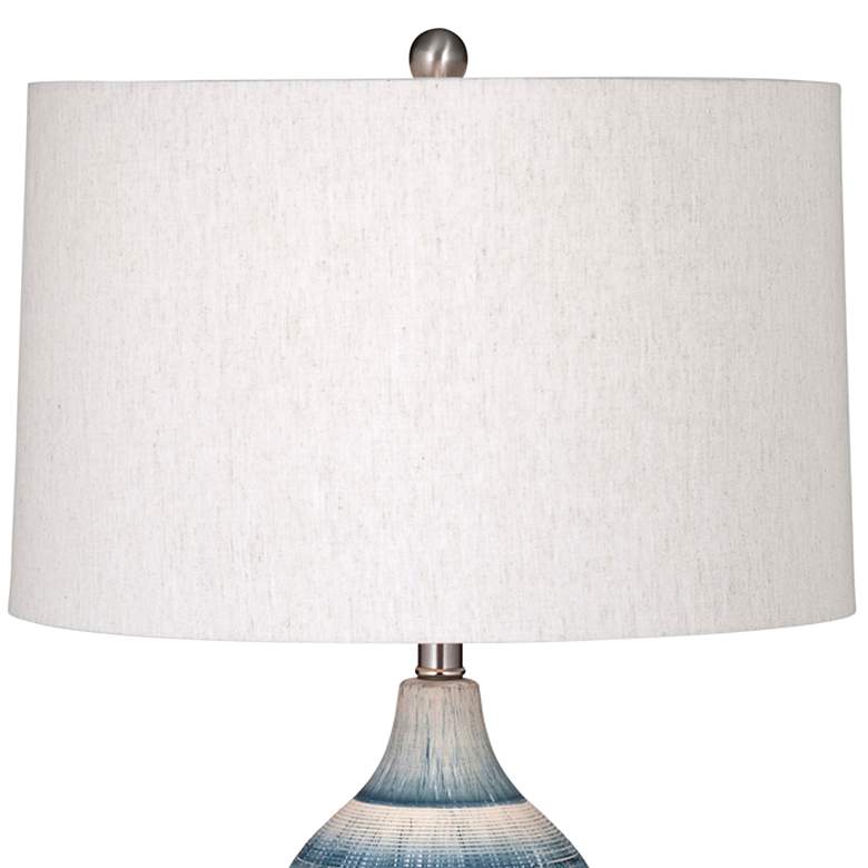 Image 3 Bassett Hayes 30 inch Matte Blue and Cream Strips Ceramic Table Lamp more views