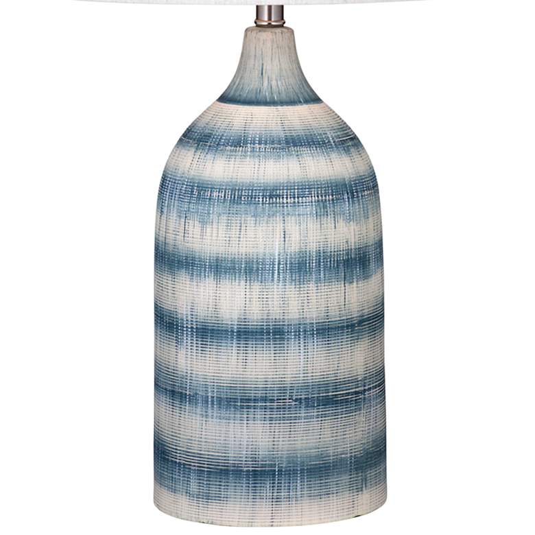 Image 4 Bassett Hayes 30" Matte Blue and Cream Strips Ceramic Table Lamp more views