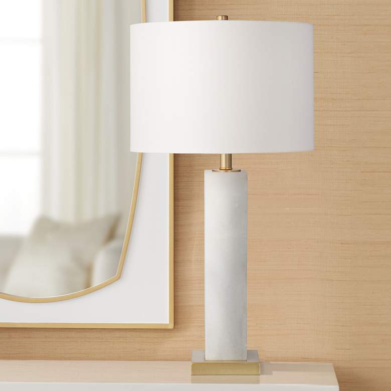 Image 1 Bassett Hege 29 inch White Marble Column Table Lamp