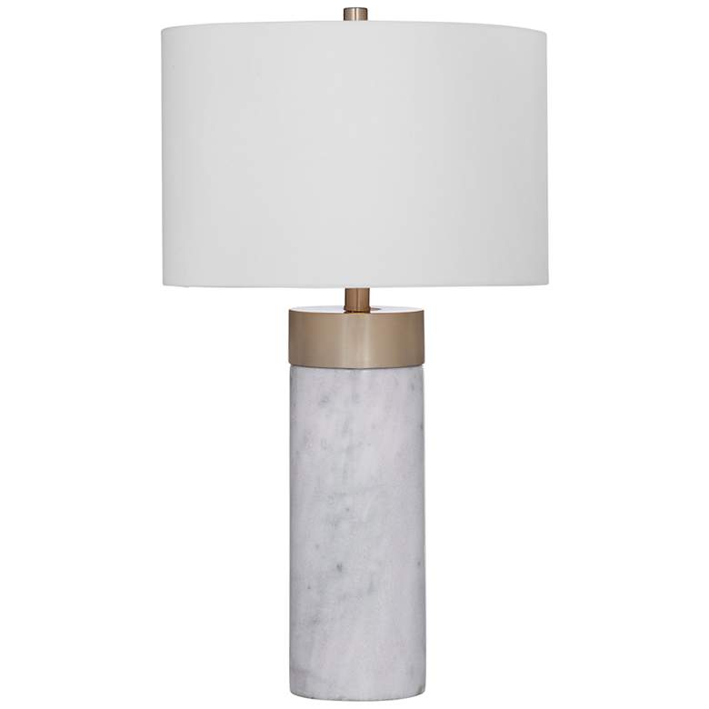 Image 2 Bassett Jocelyn 26 inch Antique Brass and White Marble Column Table Lamp