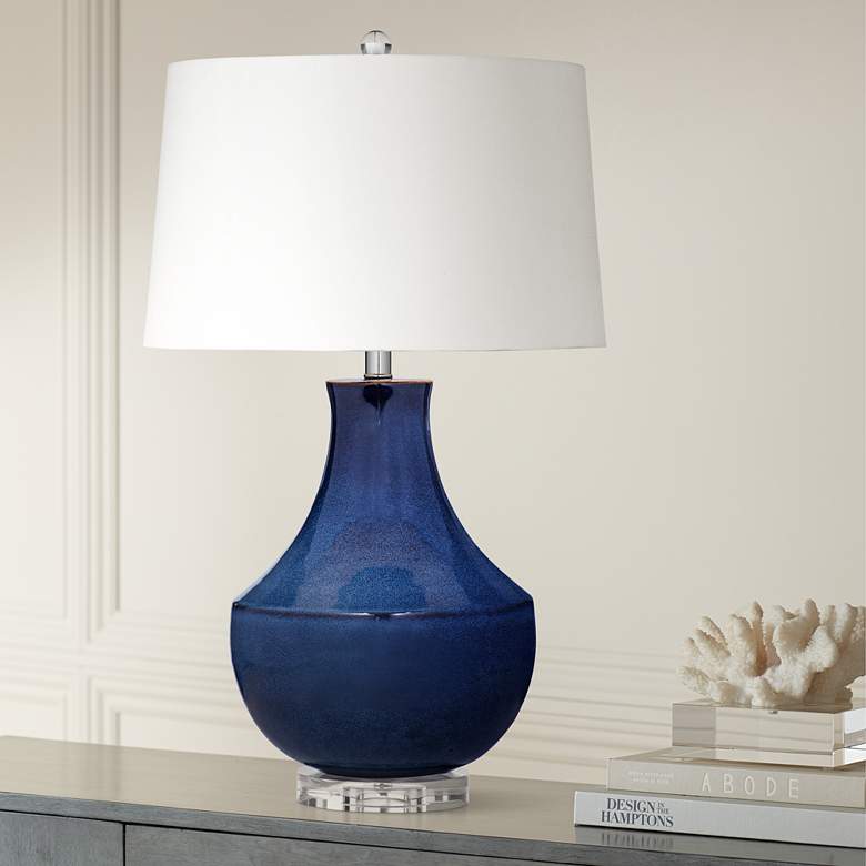 Image 1 Bassett  Kinney Blue Modern Gourd Ceramic Table Lamp