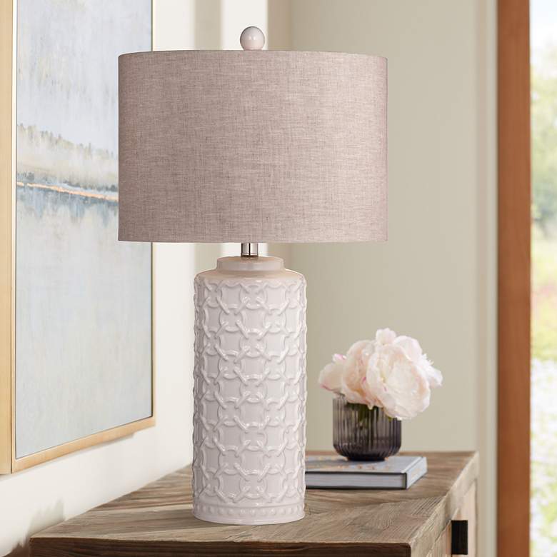 Image 1 Bassett Marina 28" High White Ceramic Column Table Lamp