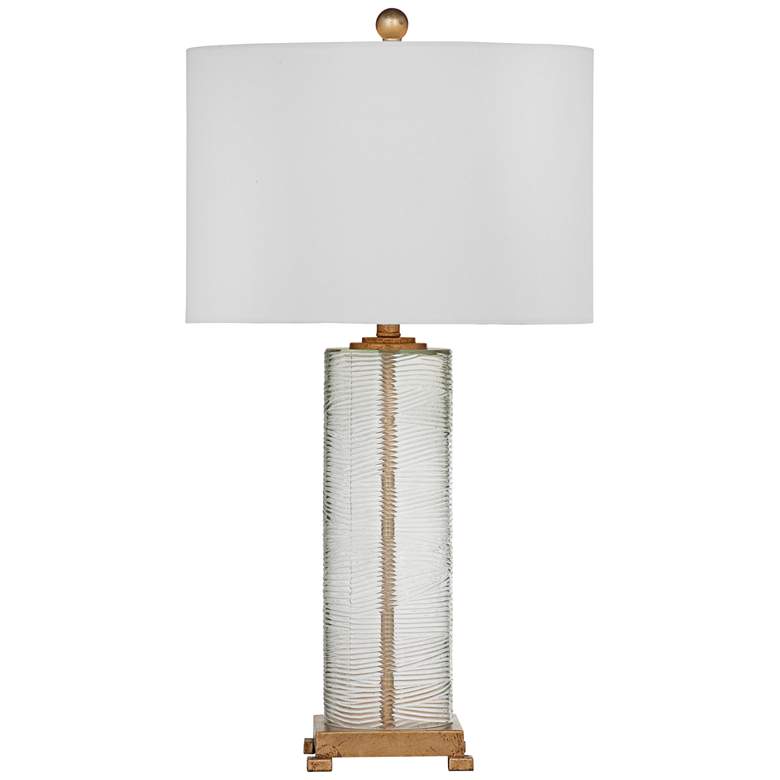 Image 2 Bassett Maroa 28" High Ribbed Glass Gold Leaf Column LED Table Lamp