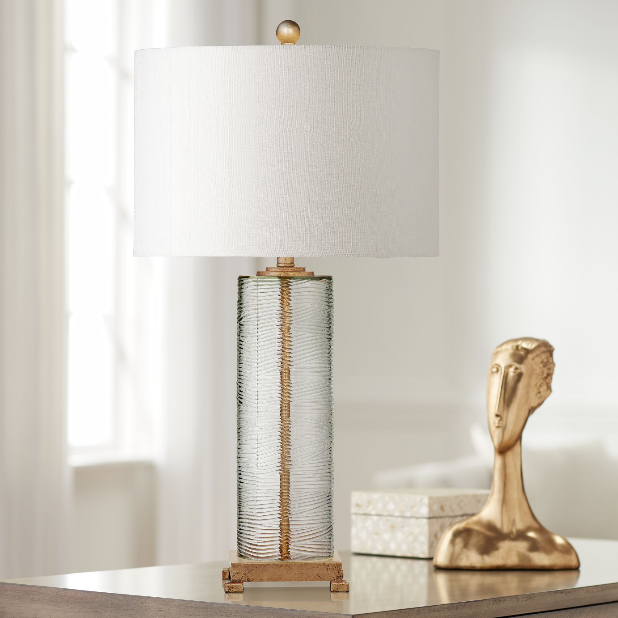 Gold glass best sale table lamp