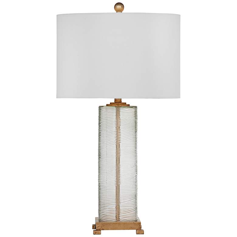 Image 2 Bassett Maroa 28" High Ribbed Glass Gold Leaf Column Table Lamp