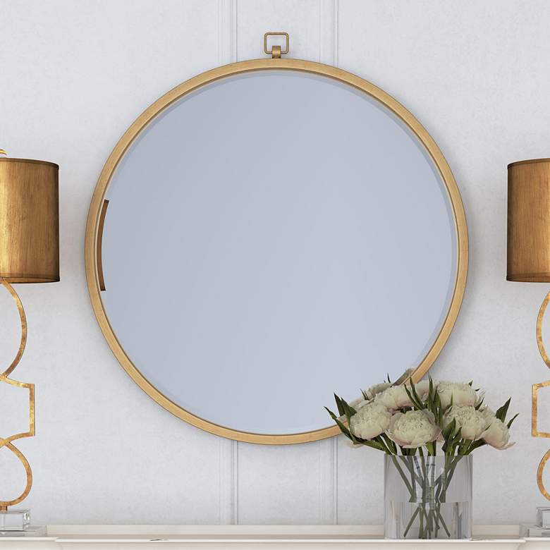 Image 2 Bassett Mirror Logaan Gold Leaf Metal 36 inch Round Wall Mirror