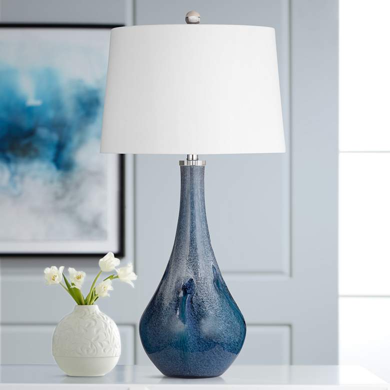 Image 1 Bassett Nanda 32 inch High Modern Blue Art Glass Vase Table Lamp