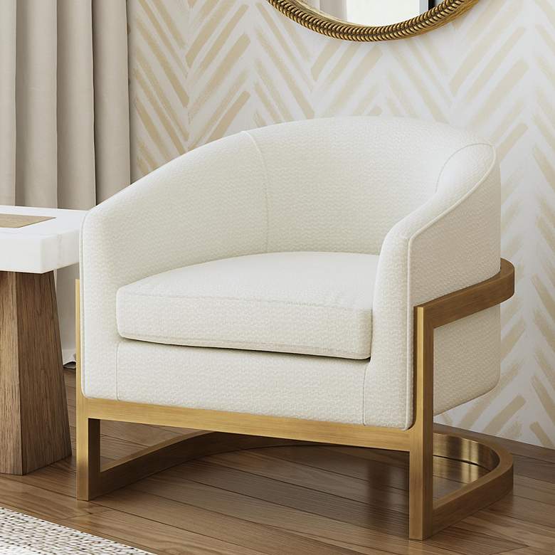 Image 1 Bassett Neve 30" Wide Ivory White Woven Fabric Barrel Accent Chair