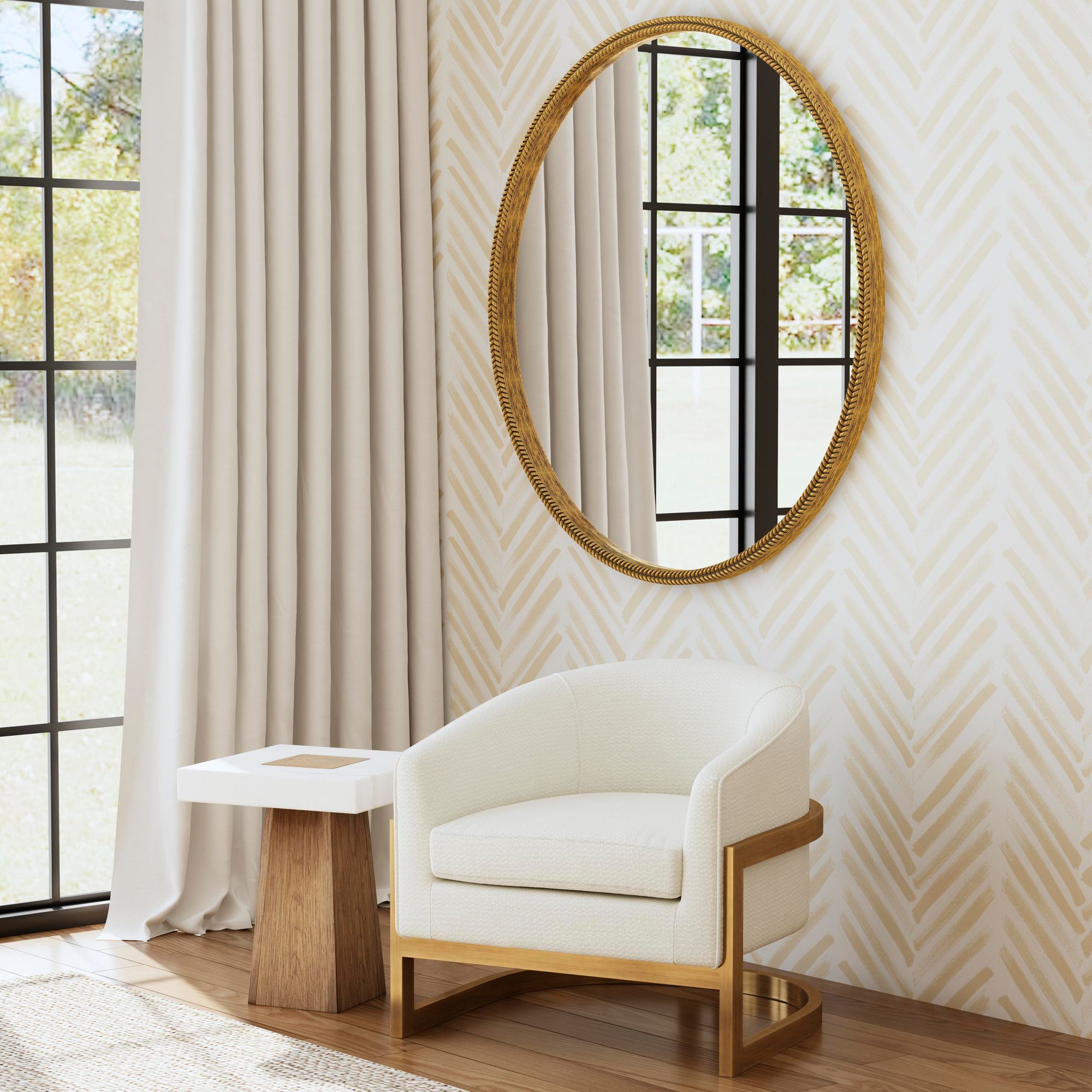 Image 7 Bassett Neve 30" Wide Ivory White Woven Fabric Barrel Accent Chair more views