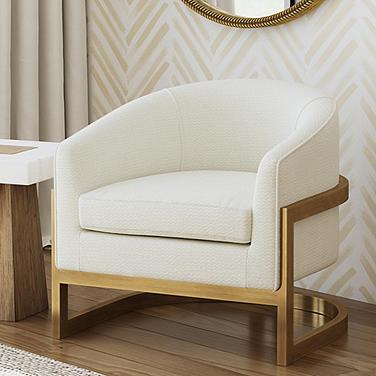 Bassett Neve 30" Wide Ivory White Woven Fabric Barrel Accent Chair