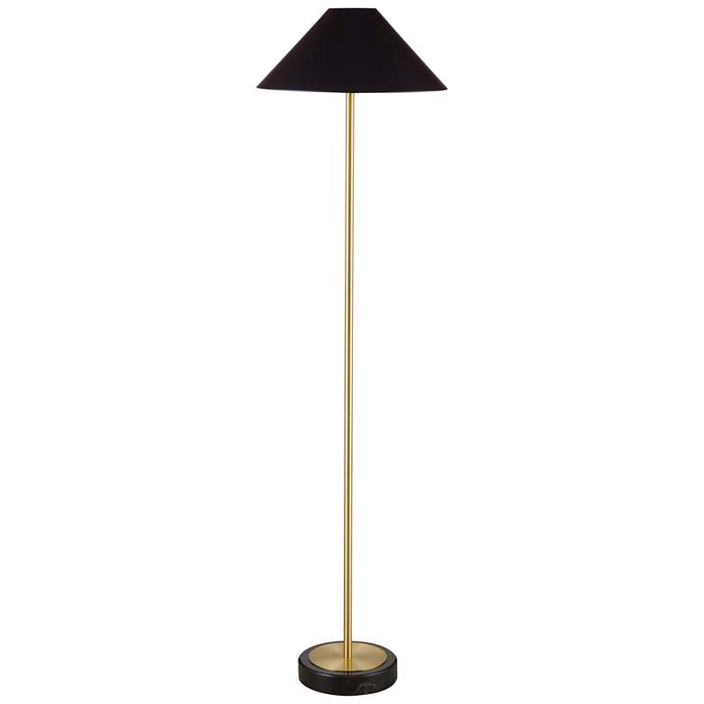 Image 1 Bassett Norfolk 60" High Brass Finish Black Shade Modern Floor Lamp