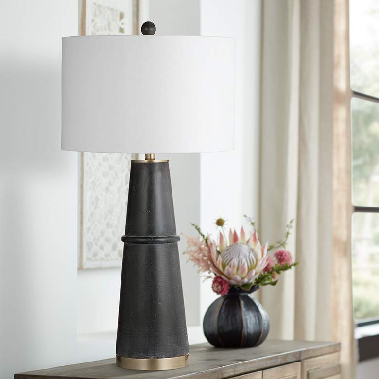Image 1 Bassett Osun 30" Black Tapered Column Concrete Table Lamp