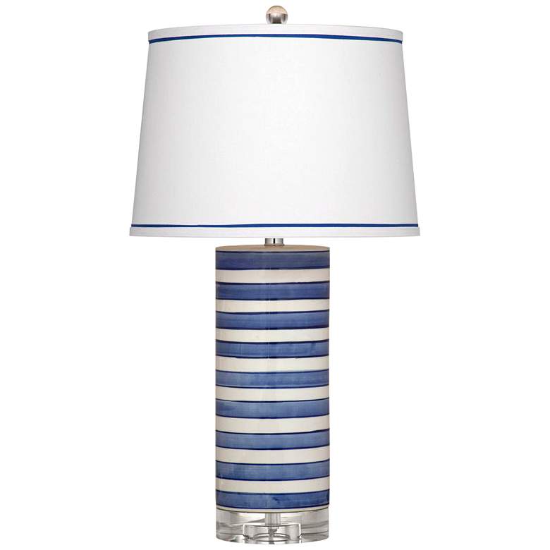 Image 2 Bassett Regatta Stripe 27 inch Coastal Blue and White Ceramic Table Lamp