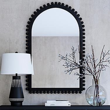 Bassett Renn 51" x 33" Black Wood Arched Top Wall Mirror