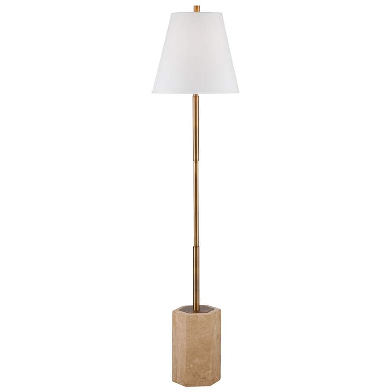 Image 1 Bassett Ronzell 61" High Travertine And Brass Floor Lamp