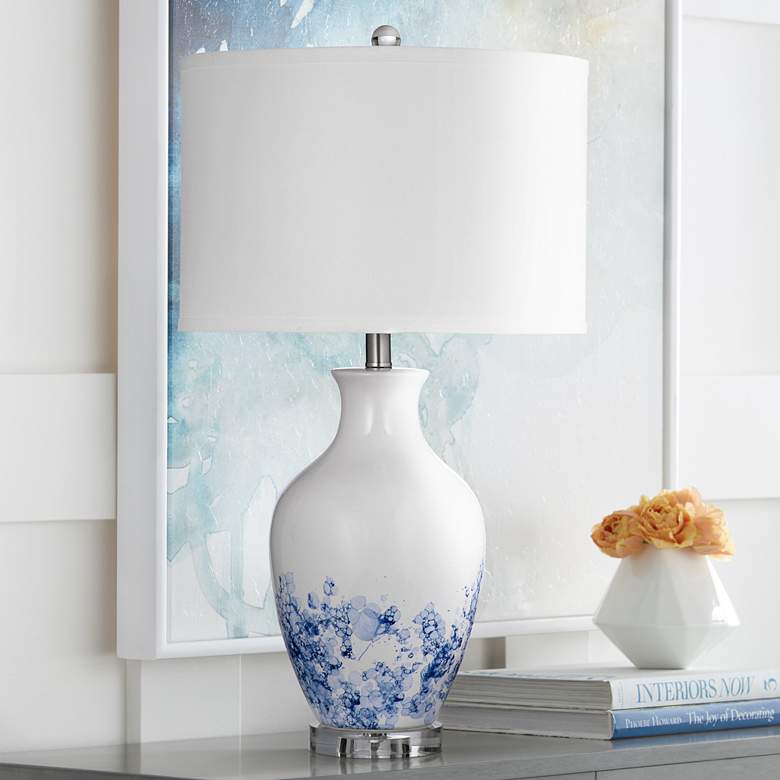 Image 1 Bassett Sirius 27" Bubble Reactive Glaze White Blue Ceramic Table Lamp