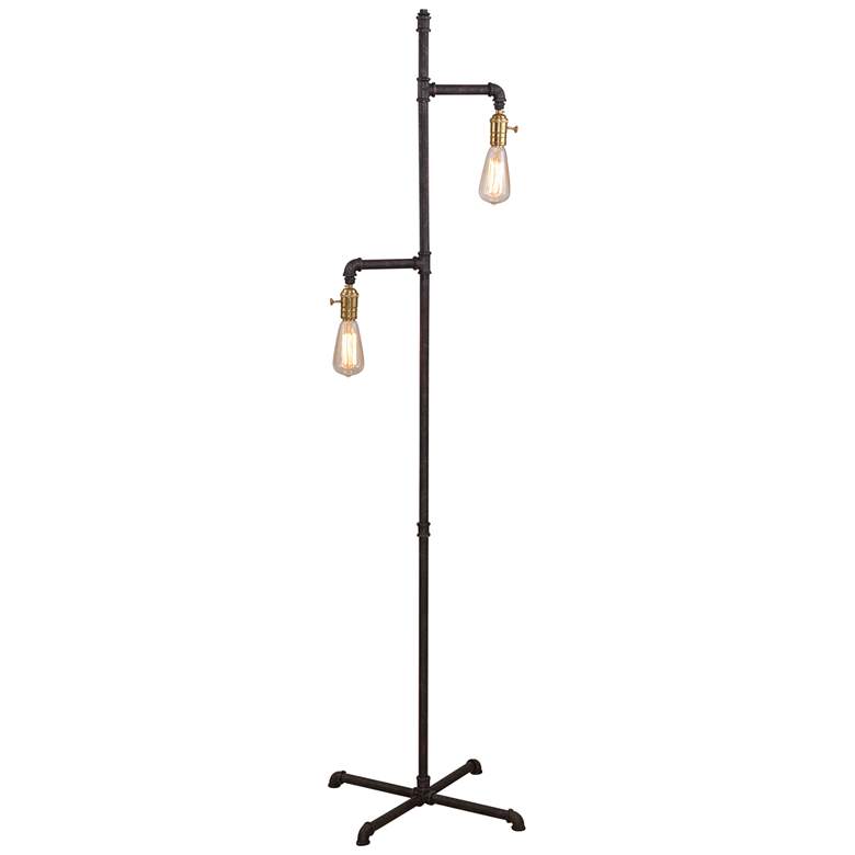 Image 2 Bassett Telestar 64" Bronze Metal Pipe 2-Light Industrial Floor Lamp
