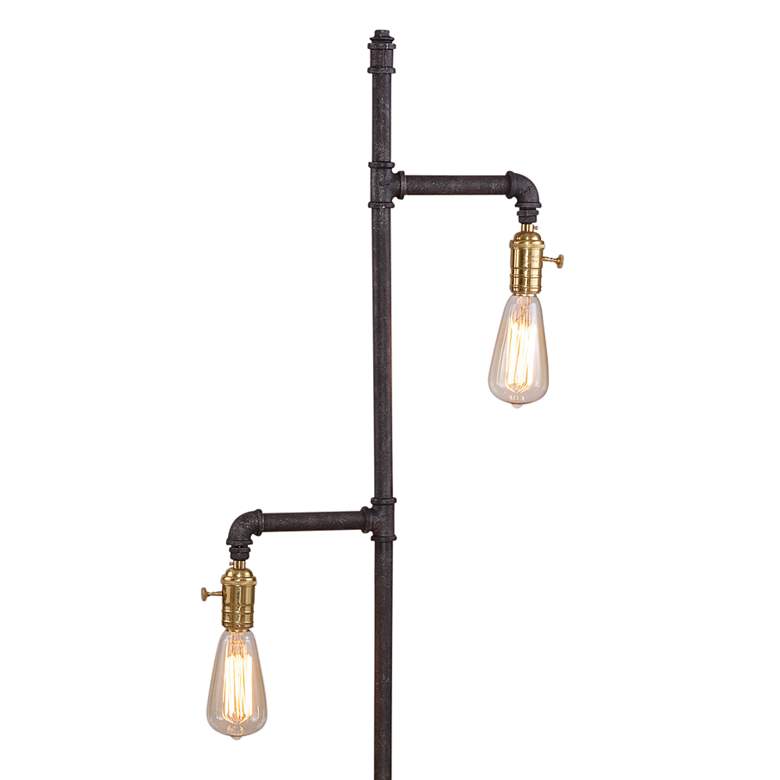 Image 3 Bassett Telestar 64" Bronze Metal Pipe 2-Light Industrial Floor Lamp more views