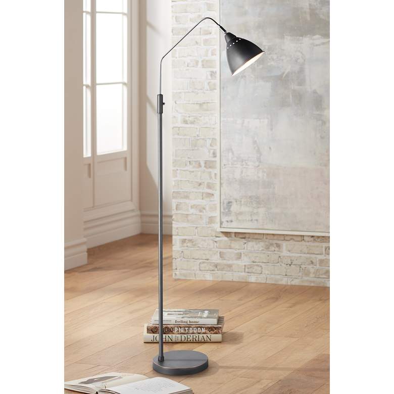 Image 1 Bassett Walden 56" High Bronze Metal Arc Arm Reading Floor Lamp