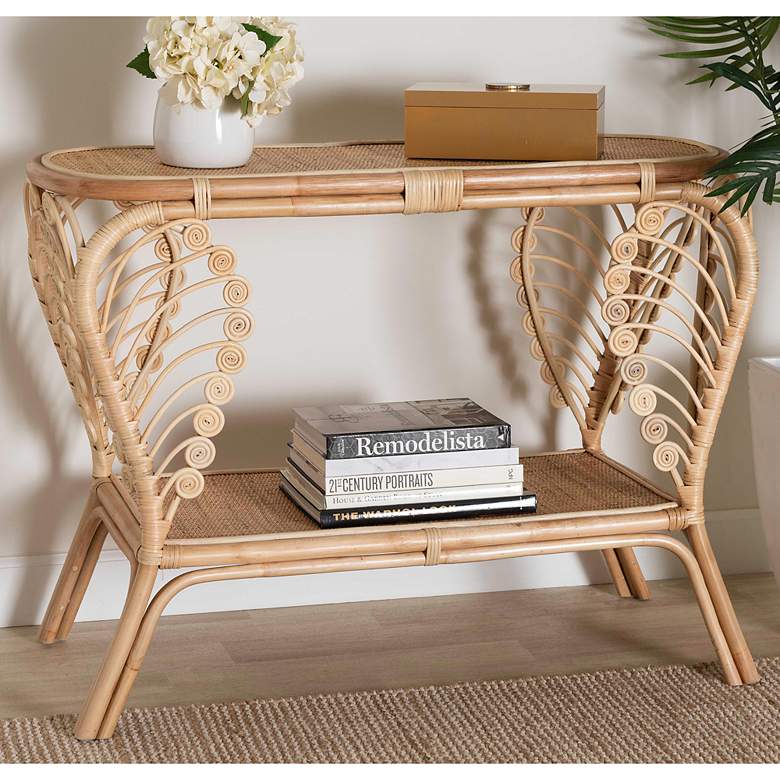 Image 1 Bastet 39 1/2"W Natural Brown Rattan 2-Tier Console Table