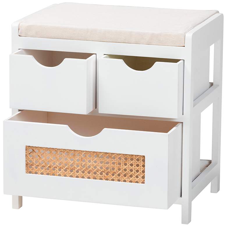Image 6 Bastian 17 inch Wide Light Beige Fabric 3-Drawer Storage Bench more views