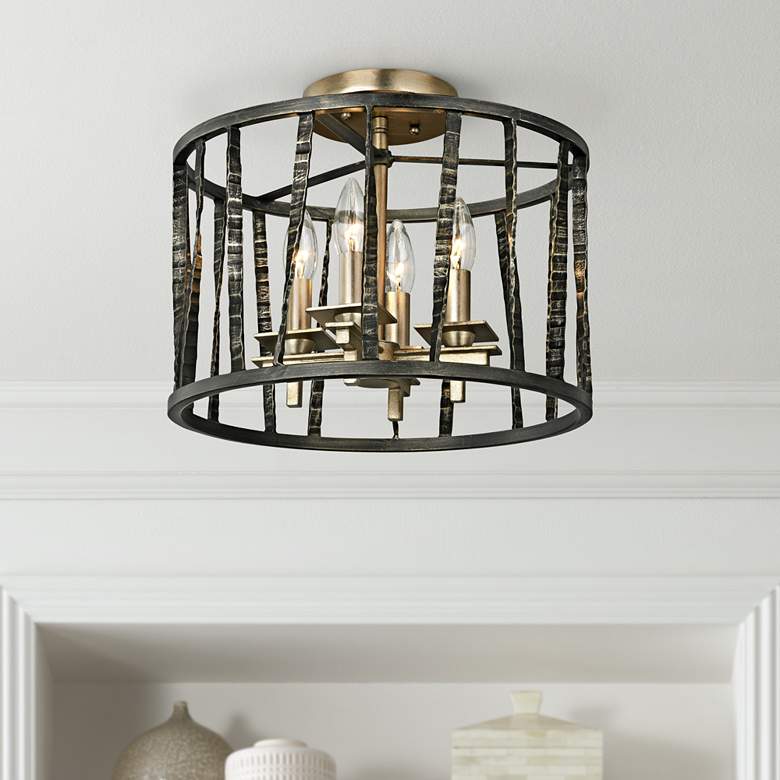 Image 1 Bastille 14"W Pompeii Silver and Silver Leaf Ceiling Light