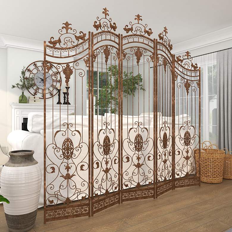 Image 1 Bastille Dark Brown 80"H 5-Panel Arched Room Divider Screen
