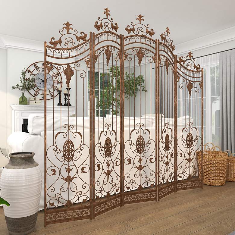 Image 1 Bastille Dark Brown 80 inchH 5-Panel Arched Room Divider Screen