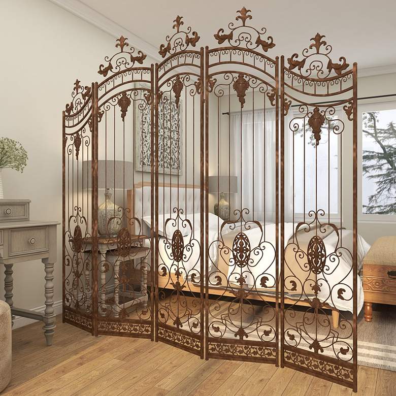 Image 6 Bastille Dark Brown 80 inchH 5-Panel Arched Room Divider Screen more views