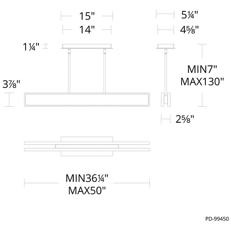 Image 5 Bastone 3.88"H x 36.25-50"W 2-Light Linear Pendant in Black more views