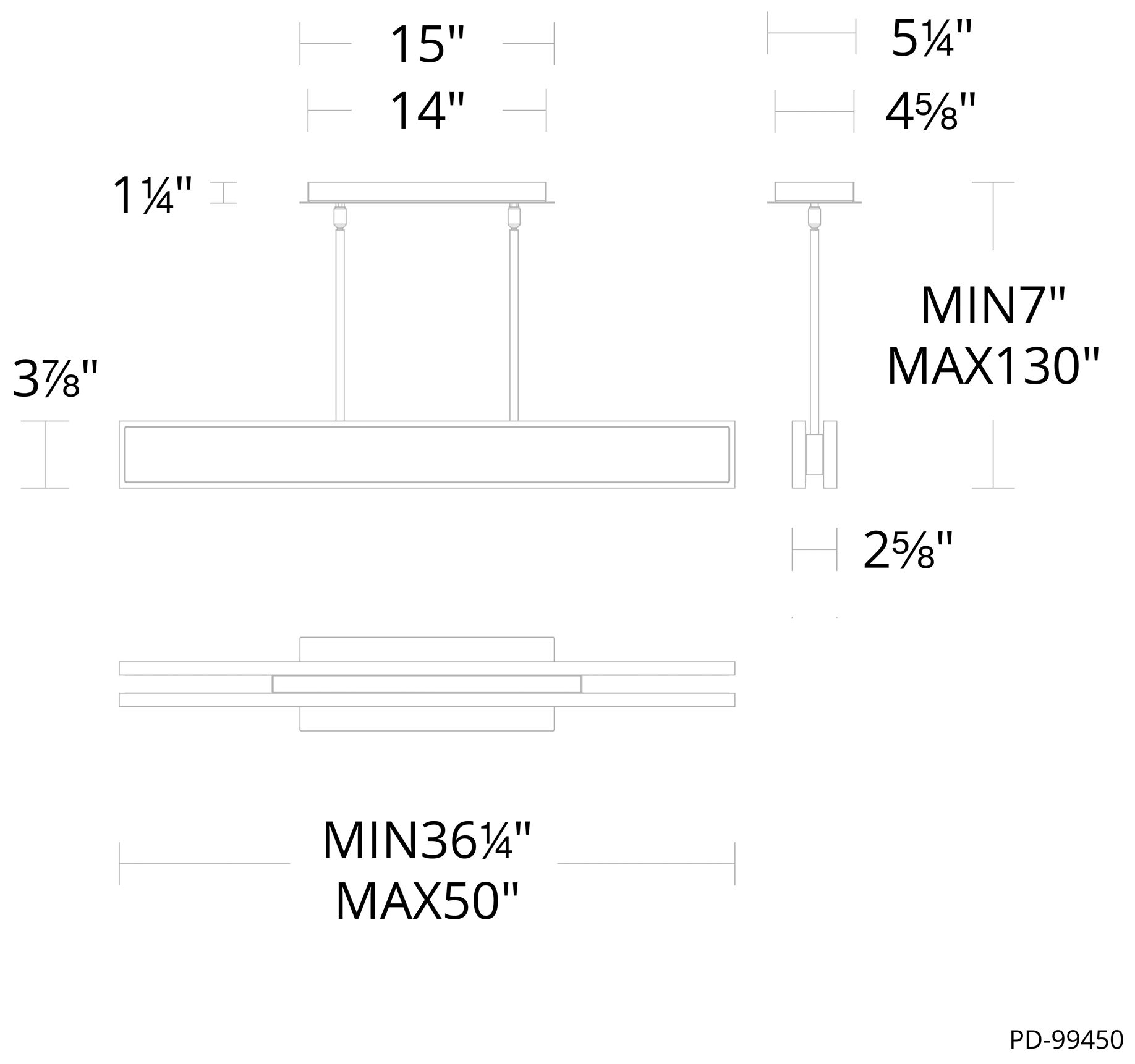Image 5 Bastone 3.88"H x 36.25-50"W 2-Light Linear Pendant in Brushed Nic more views
