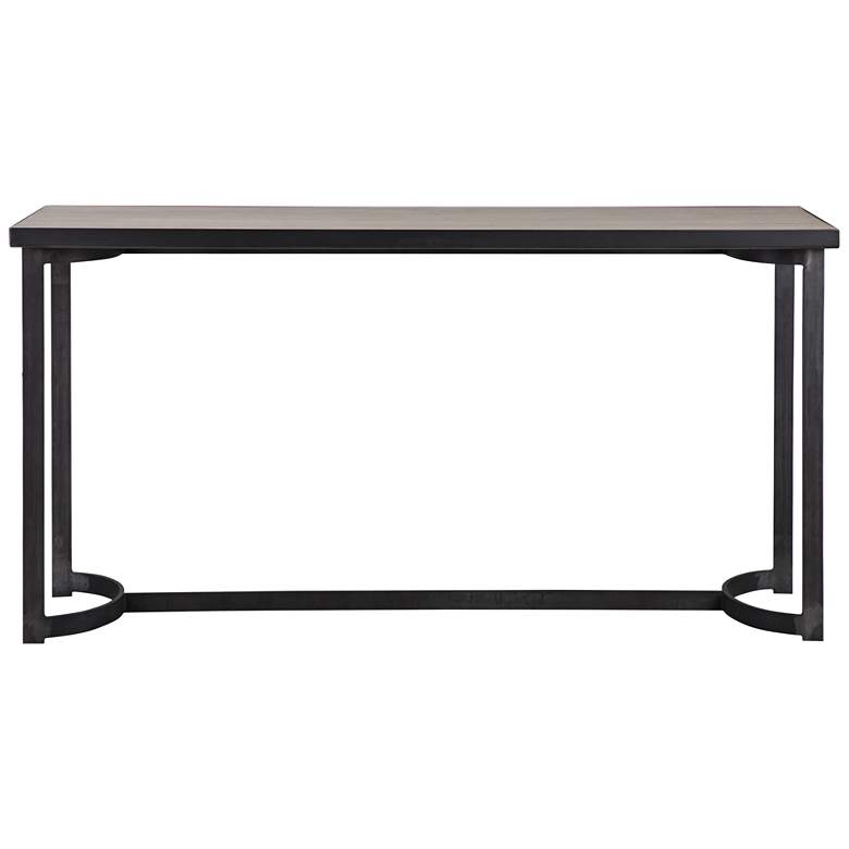 Image 3 Basuto 62 inch Wide Aged Steel Console Table with Light Gray Top