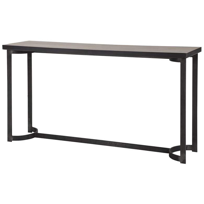 Image 4 Basuto 62" Wide Aged Steel Console Table with Light Gray Top more views