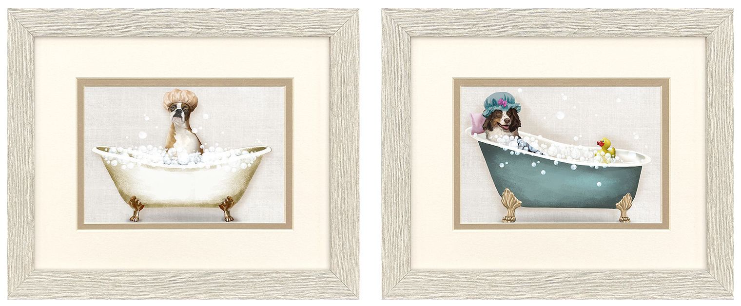 Image 2 Bath Dogs I 11"W x 9"H Framed Art - Set of 2