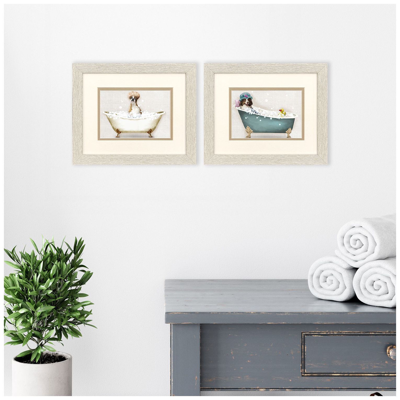 Image 5 Bath Dogs I 11"W x 9"H Framed Art - Set of 2 more views