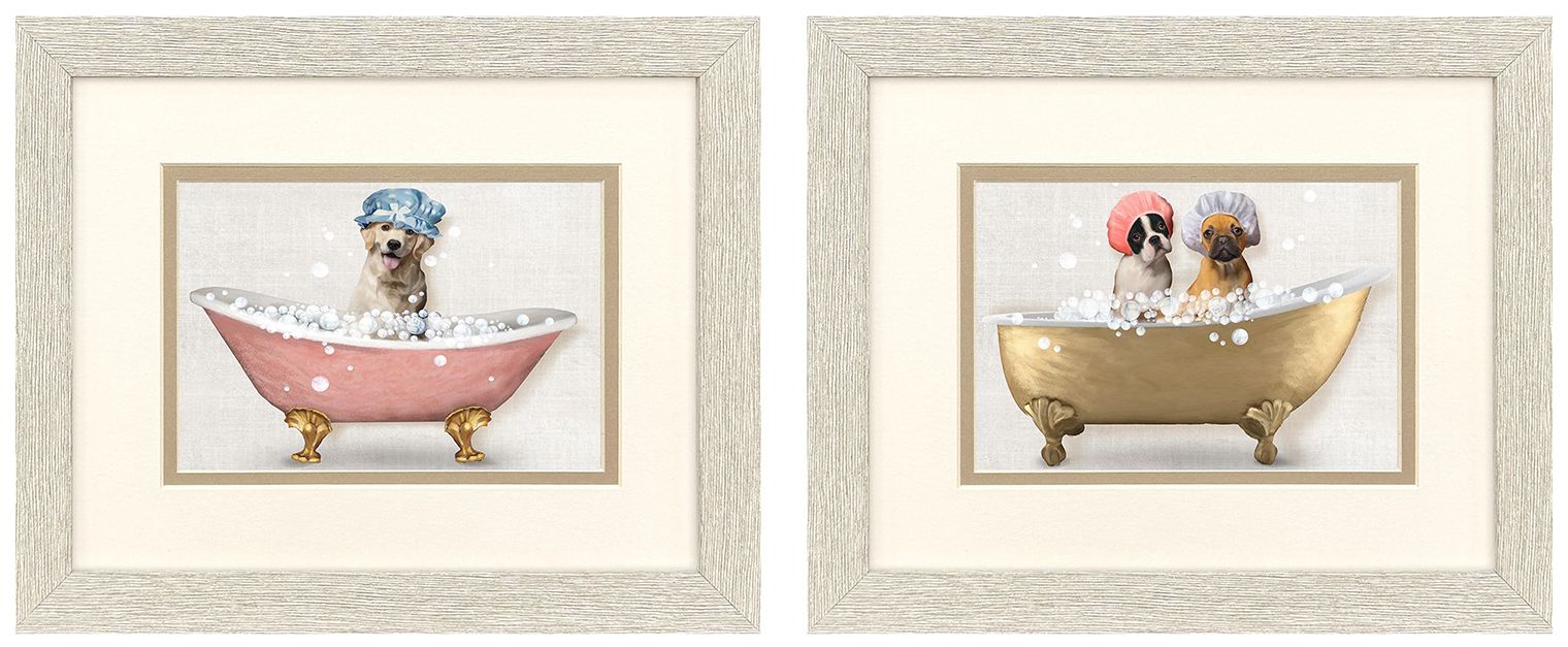 Image 2 Bath Dogs II 11"W x 9"H Framed Art - Set of 2