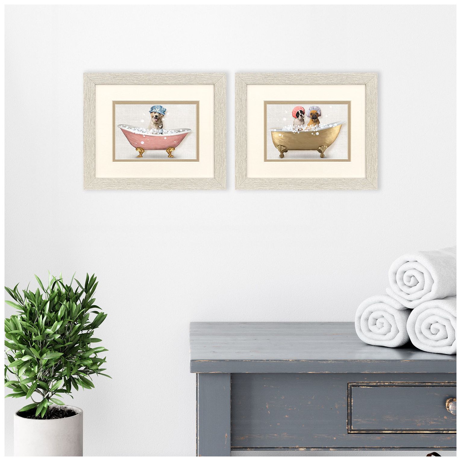 Image 5 Bath Dogs II 11"W x 9"H Framed Art - Set of 2 more views