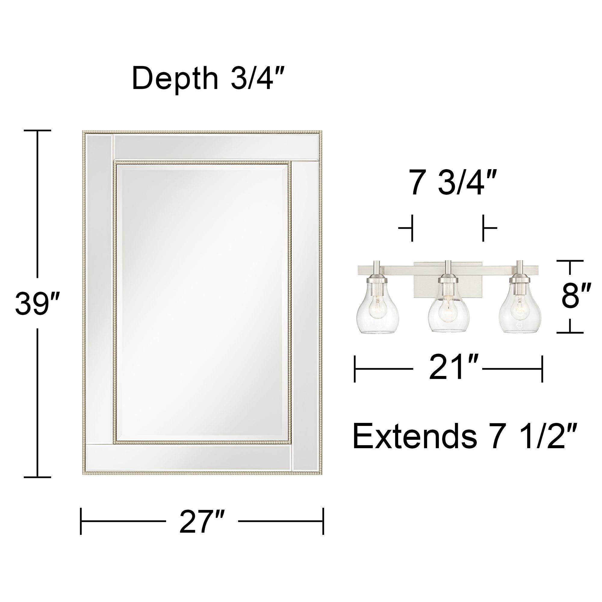 Bath Kit: Possini Euro Danvers Bath Light w/Noble Park Trenta Wall Mirror in scene