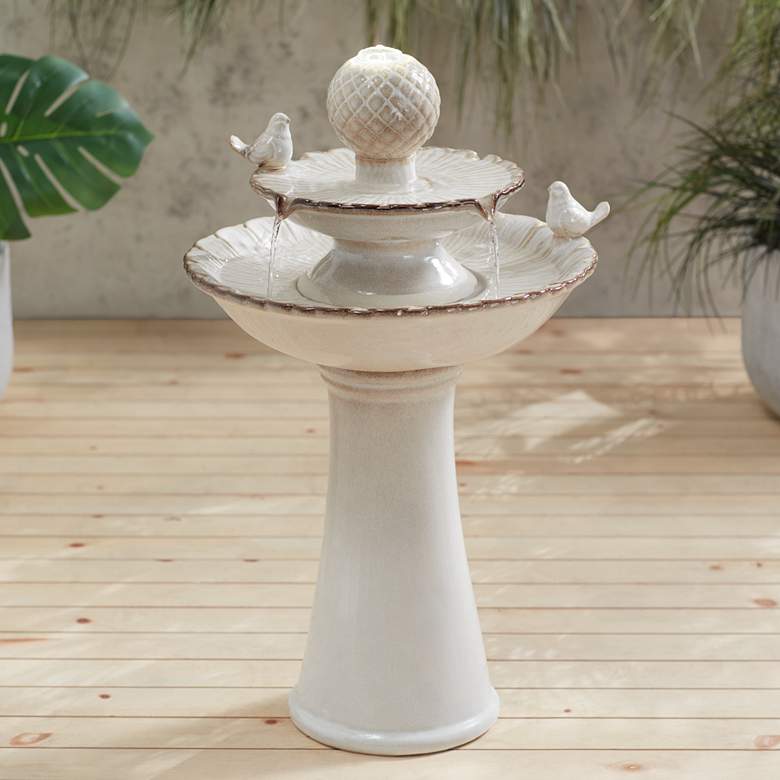 Image 1 Bathing Bird 26 3/4" High Cream Ceramic 2-Tier LED Floor Fountain