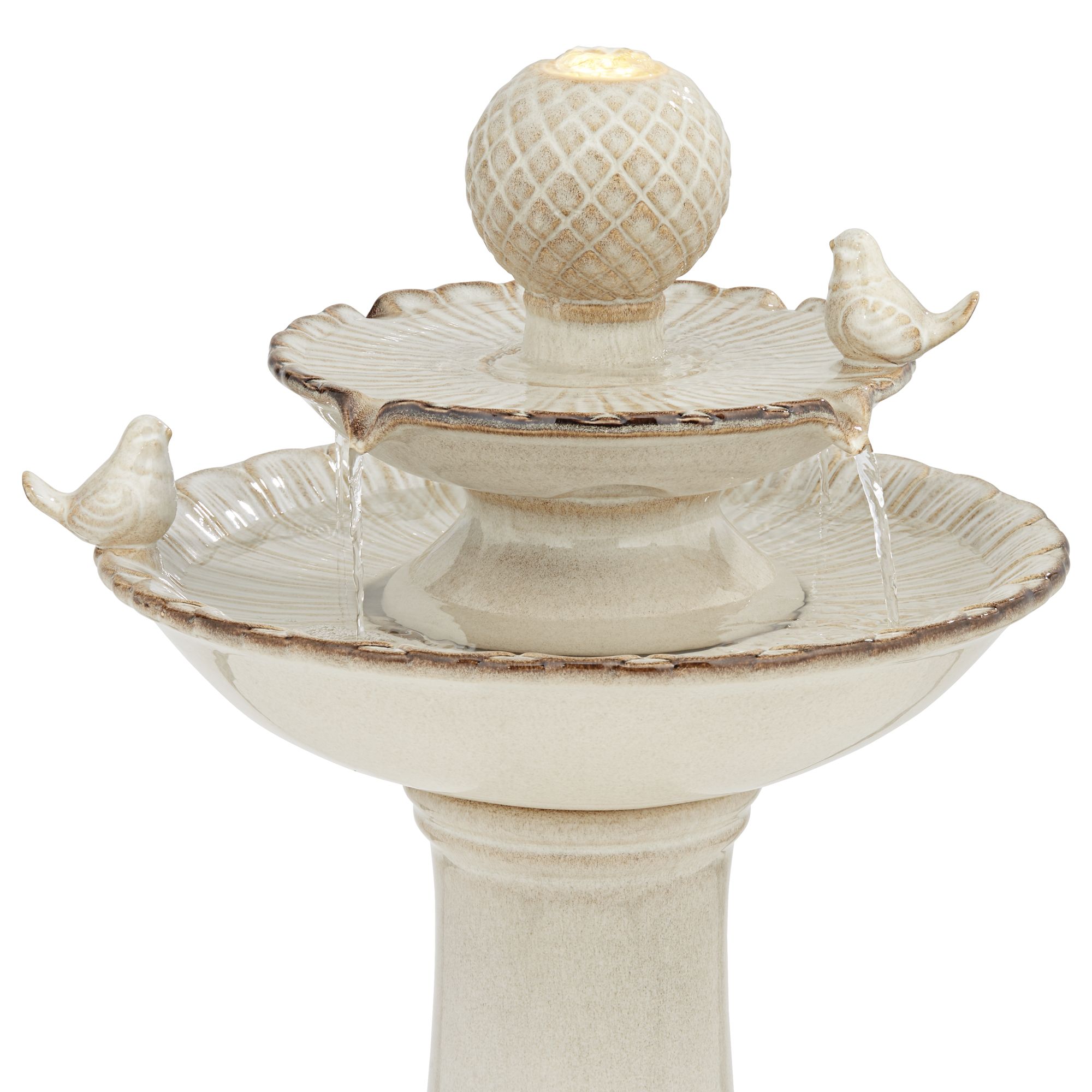 Image 3 Bathing Bird 26 3/4" High Cream Ceramic 2-Tier LED Floor Fountain more views