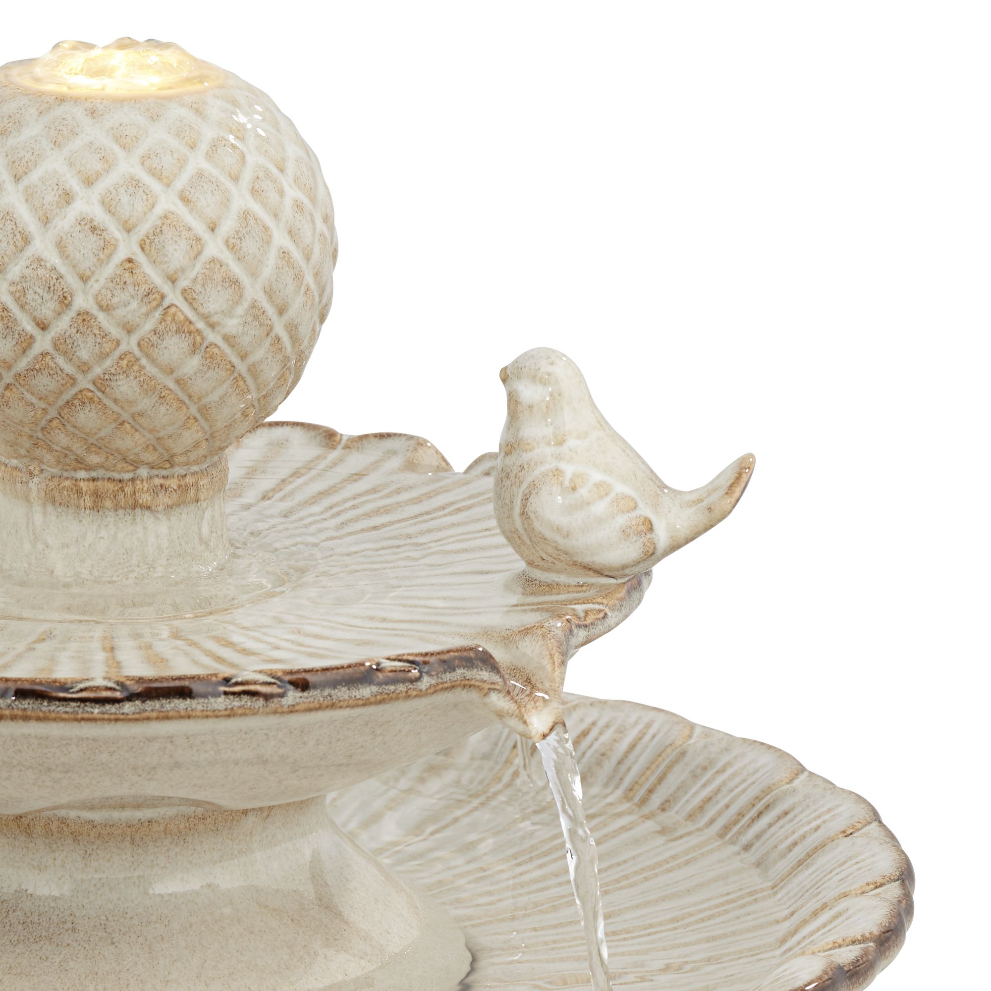 Image 4 Bathing Bird 26 3/4" High Cream Ceramic 2-Tier LED Floor Fountain more views