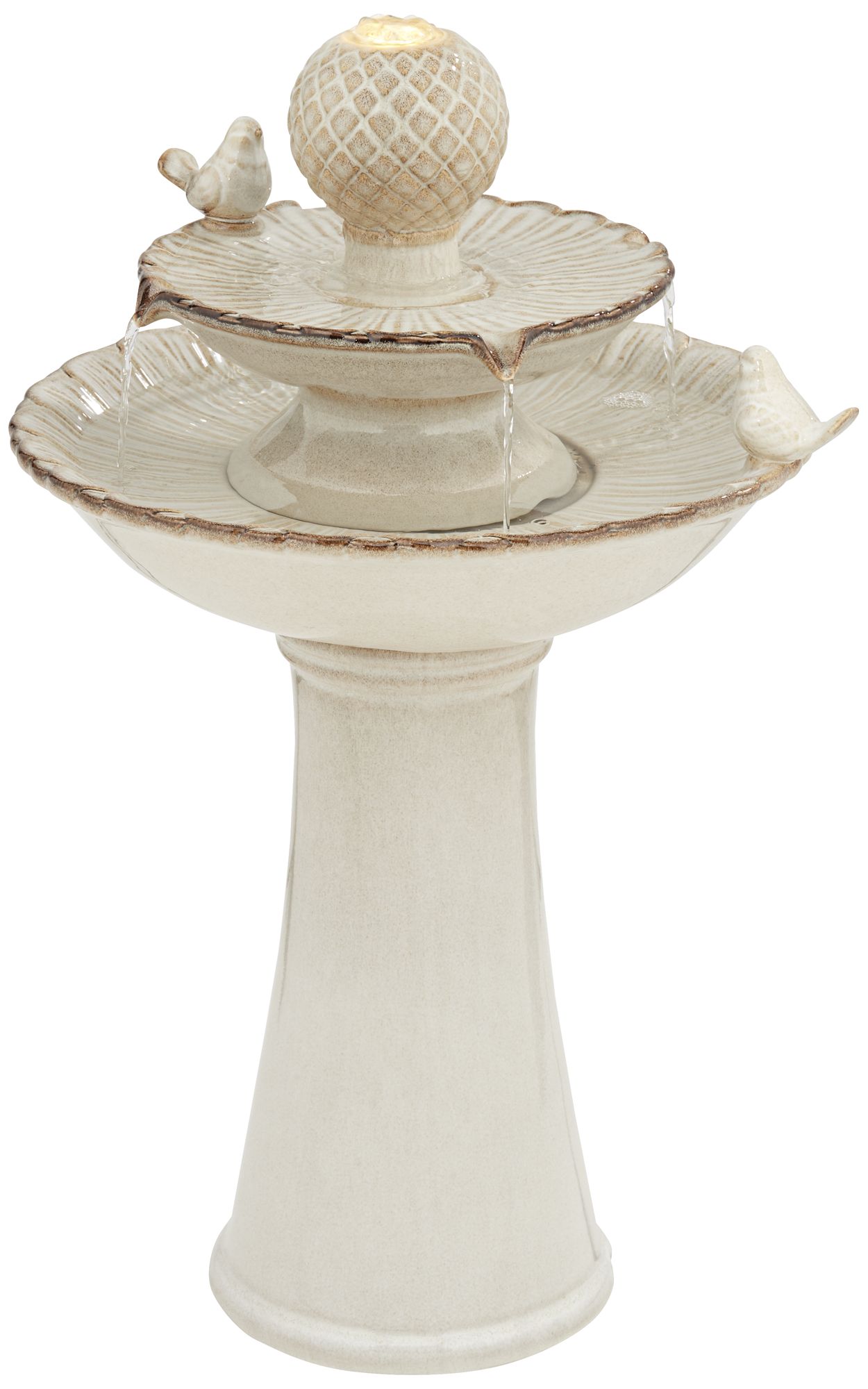 Image 6 Bathing Bird 26 3/4" High Cream Ceramic 2-Tier LED Floor Fountain more views