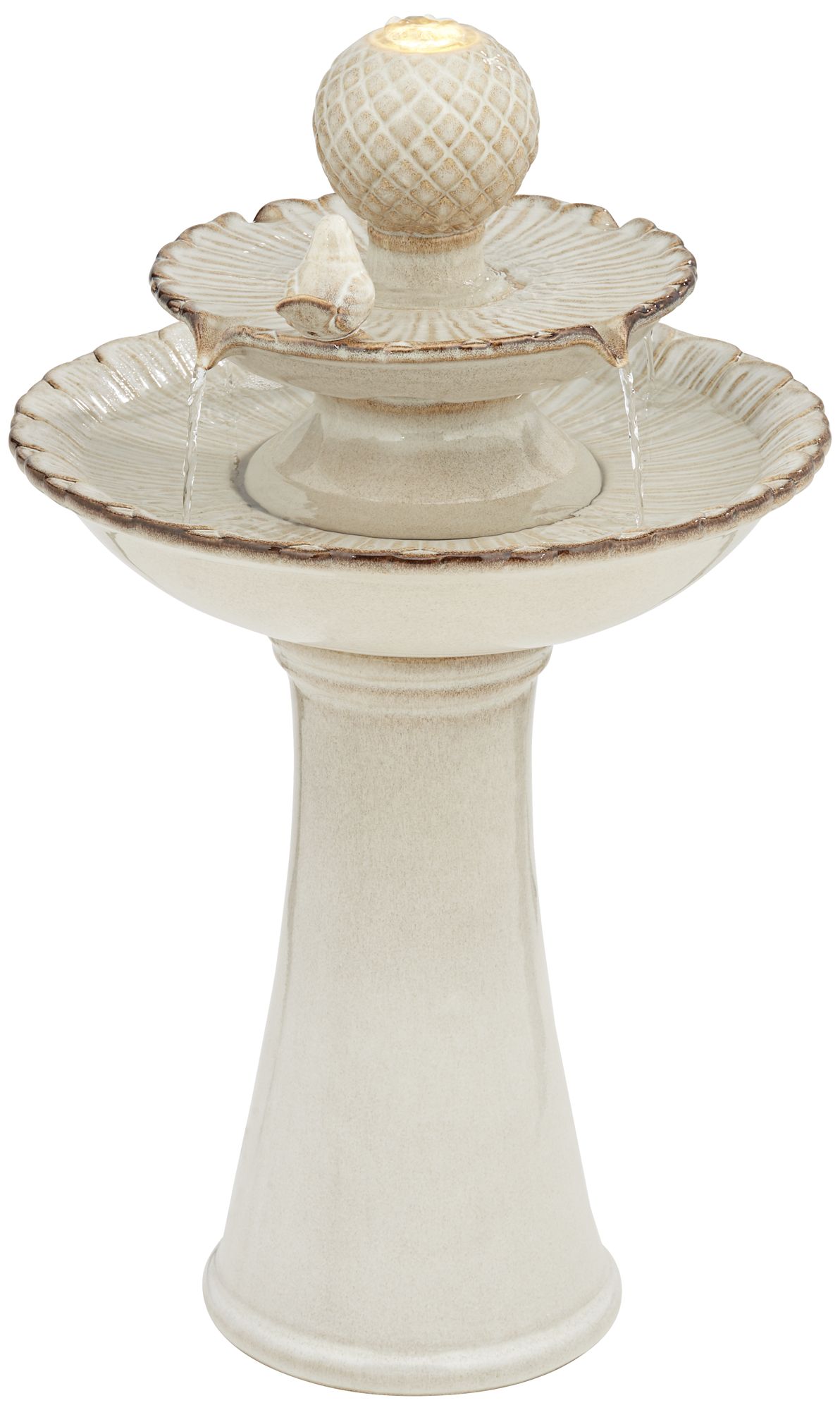 Watch A Video About the Bathing Bird Cream Ceramic 2 Tier LED Floor Fountain