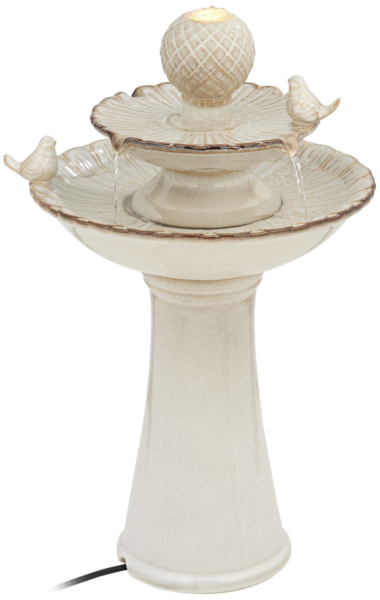 Watch A Video About the Bathing Bird Cream Ceramic 2 Tier LED Floor Fountain