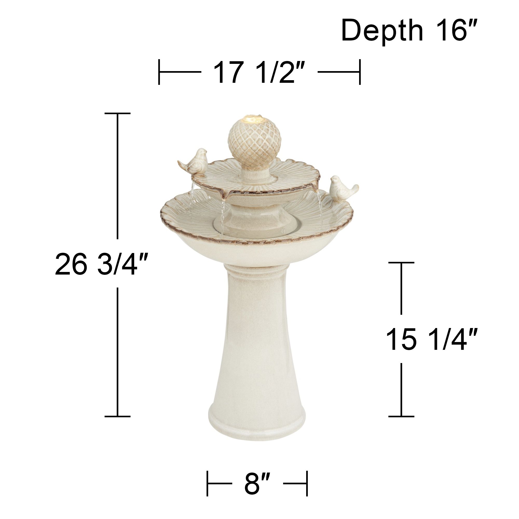 Watch A Video About the Bathing Bird Cream Ceramic 2 Tier LED Floor Fountain