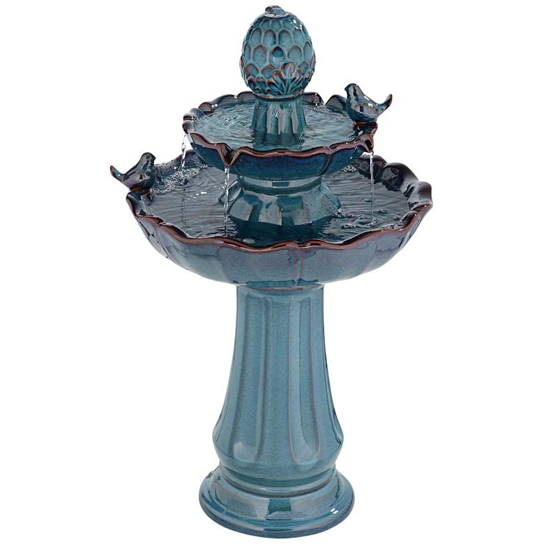 Image 2 Bathing Bird 28 1/4" High Turquoise Ceramic 2-Tier Floor Fountain