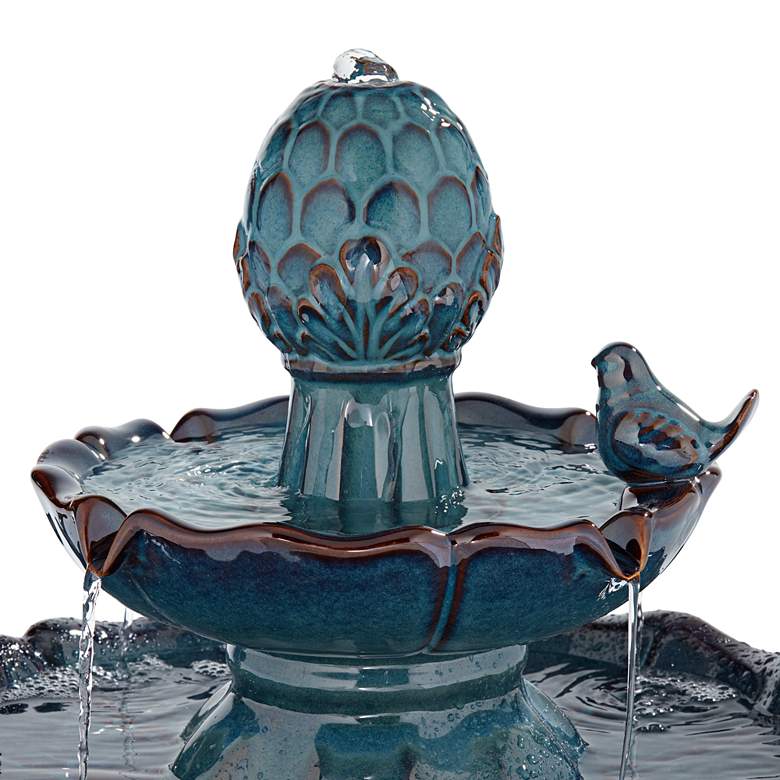 Image 3 Bathing Bird 28 1/4" High Turquoise Ceramic 2-Tier Floor Fountain more views