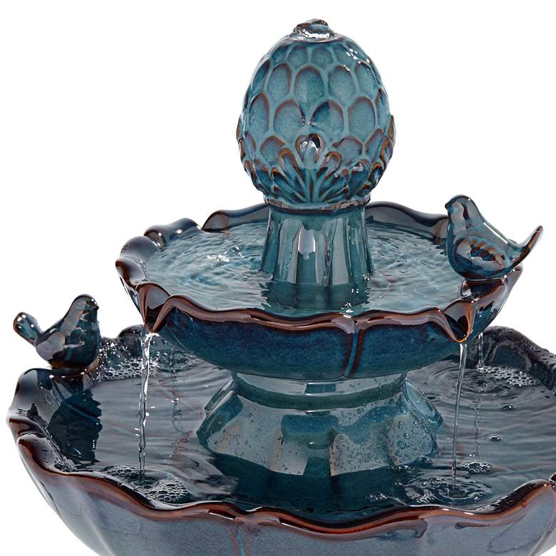 Image 4 Bathing Bird 28 1/4" High Turquoise Ceramic 2-Tier Floor Fountain more views