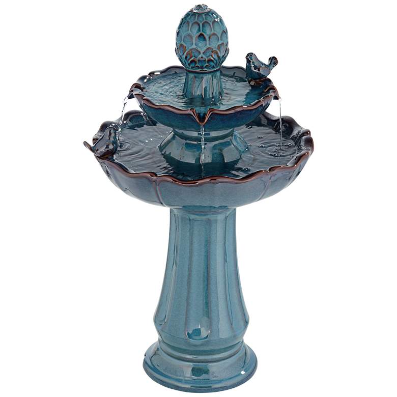Image 6 Bathing Bird 28 1/4" High Turquoise Ceramic 2-Tier Floor Fountain more views